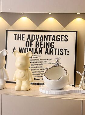 网红现代简约高级入户玄关鞋柜哑光奶油风爱心熊摆件组合套装