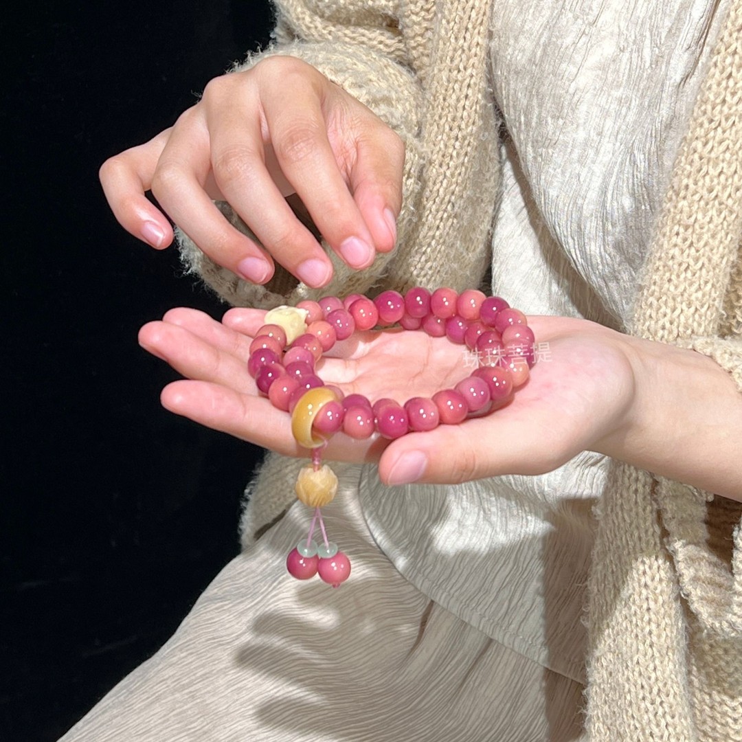 乌梅子酱菩提双圈跑环手串菩提精雕奶酪莲花手作（盘玩袋手套）