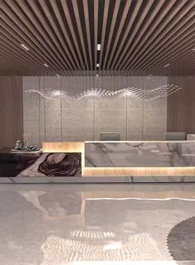 仿大理石酒店公司前台圆弧轻奢可定制收银台仿岩板台球厅客厅吧台