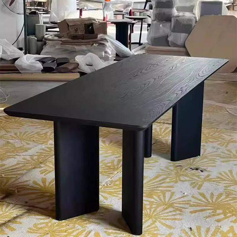 北欧实木餐桌白蜡木客厅黑色长桌设计师长方形办公桌侘寂风会议桌