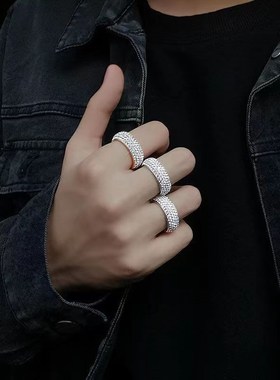 FiveRow Diamond Arc Ring Titanium Steel Popular European Ame