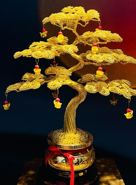 高46cm手工艺品编织发财树客厅电视柜玄关摆件摇钱树开业乔迁礼物