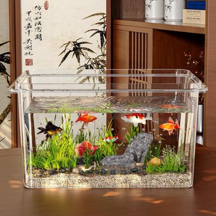 透明仿玻璃鱼缸小型桌面家用办公室金鱼小龟迷你方形亚克力水缸
