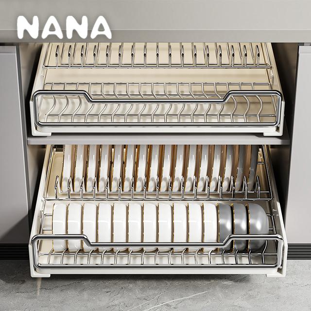 碗碟收纳架厨房置物架放碗盘抽屉式橱柜拉篮抽拉沥水碗架拉篮碗盘