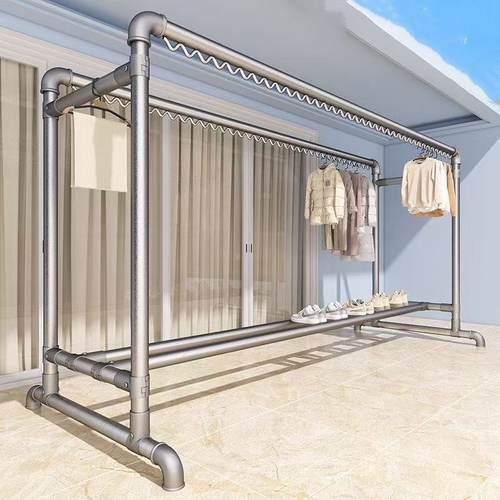 一寸镀锌钢管晾衣架落地挂衣架室内外阳台单双杆晒衣架晒被衣服架