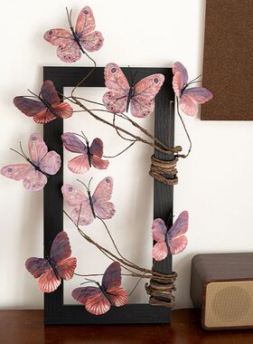 桌子上的摆件蝴蝶仿真花假花摆件客厅玄关桌面装饰品复古民宿咖啡