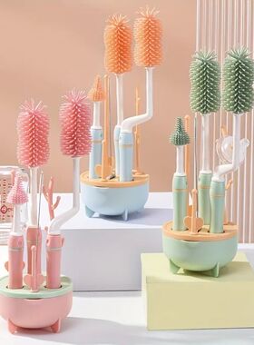 Portable 6 in 1 Baby Bottle Cleaner Set with Drying Rack 2