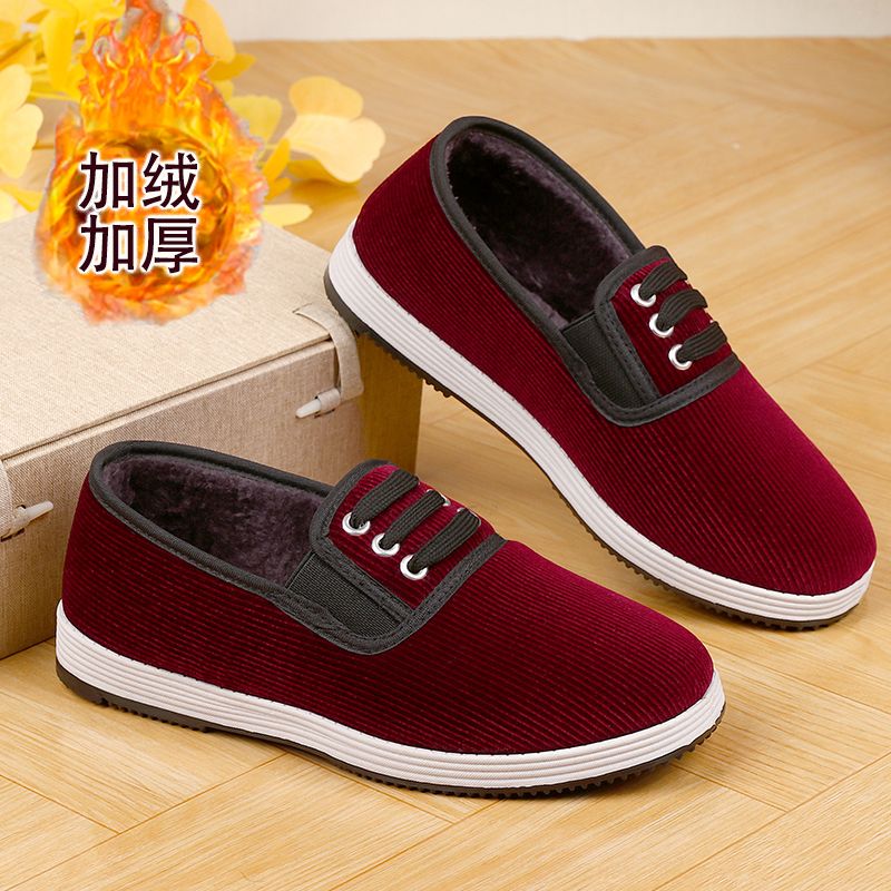 冬季北京布鞋防寒加厚加绒保暖男女棉鞋脚蹬休闲妈妈软底鱼眼棉鞋