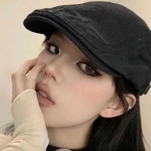 英伦复古日系鸭舌前进帽女百搭黑色报童画家贝雷帽帽子文艺年轻