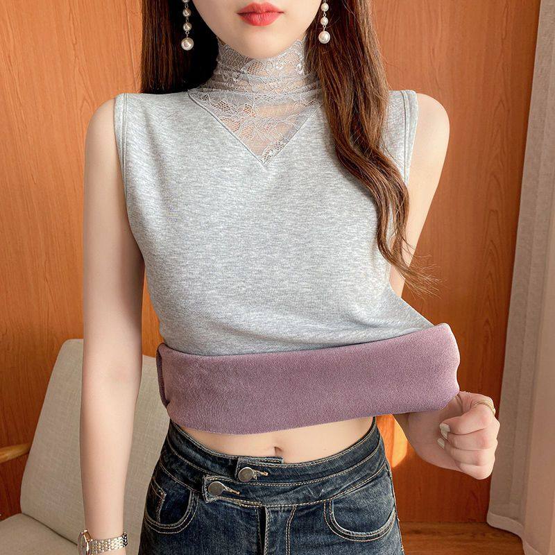 保暖背心女一体绒加绒加厚高领蕾丝内搭无袖上衣防寒打底衫冬,女士内衣/男士内衣/家居服,保暖背心,淘宝优惠券,粉丝福利购,淘宝优惠卷