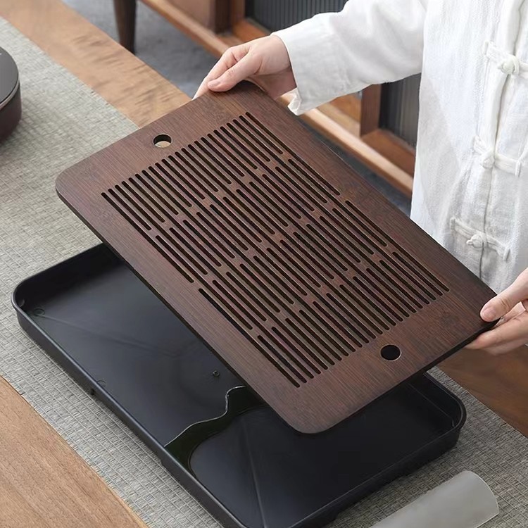 顾竹茶盘沥水长方形小型茶托盘简约便携家用茶具收纳盘茶台套装