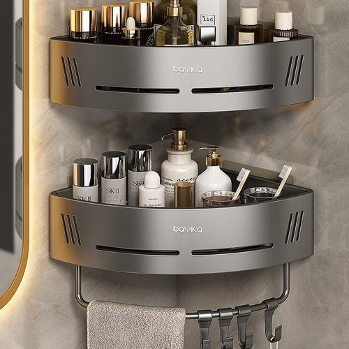 枪灰免打孔太空铝浴室置物架卫生间三角篮壁挂架洗手间墙角收纳架