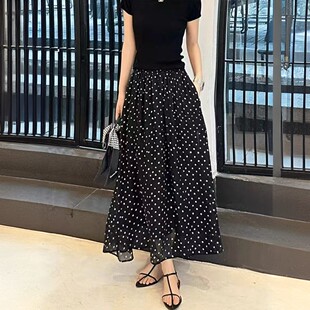 高级感波点半身裙2025春夏季 雪纺大摆裙高腰遮胯气质a字长裙子女