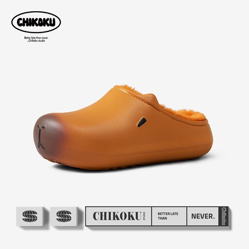 chikoku卡皮巴拉勃肯加绒女冬厚底情侣居家防滑毛绒保暖男棉拖鞋