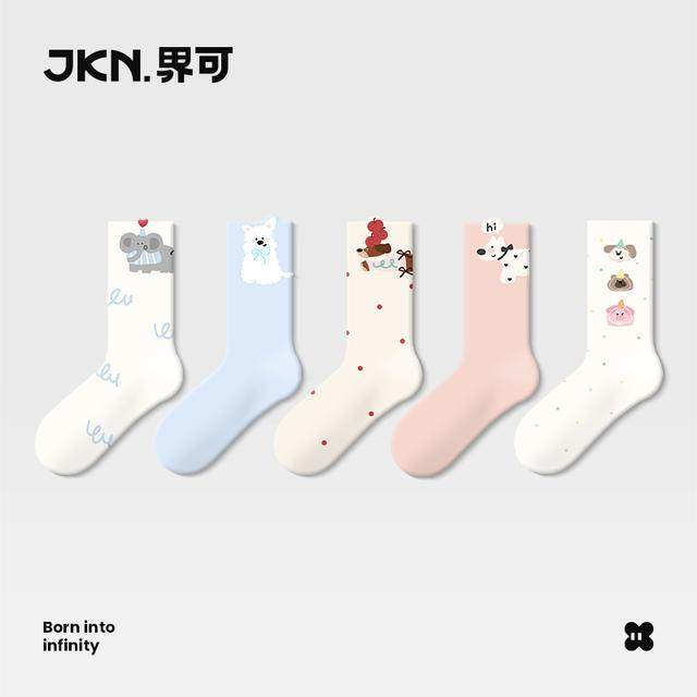 JKN中筒袜子女春夏款情侣中筒可爱透气配小皮鞋凉鞋洞洞鞋堆堆袜