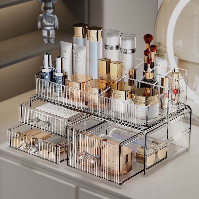 桌面化妆品收纳盒多功能抽屉式口红首饰收纳多层亚克力透明大容量