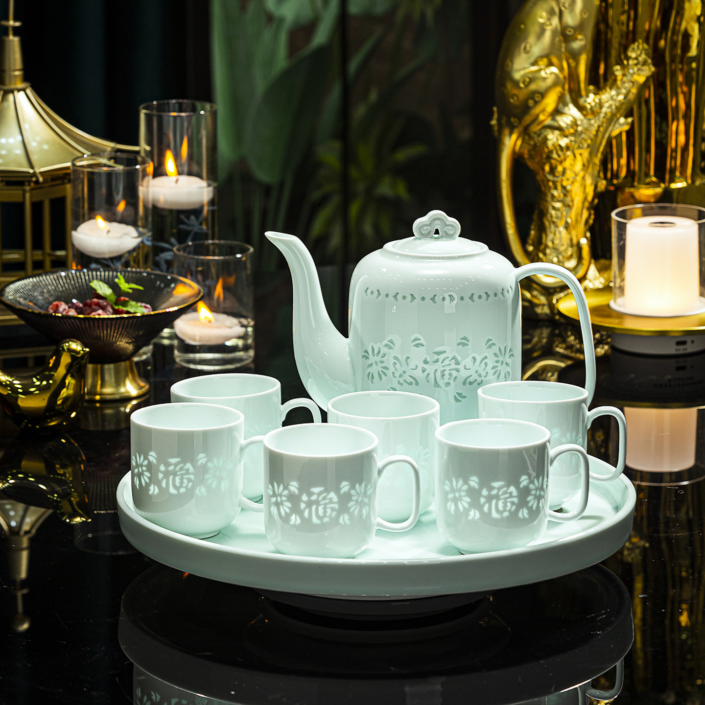 景德镇2026新款玲珑功夫带把手茶具乔迁家用高档客厅茶壶水具套装,餐饮具,水具套装,淘宝优惠券,粉丝福利购,淘宝优惠卷