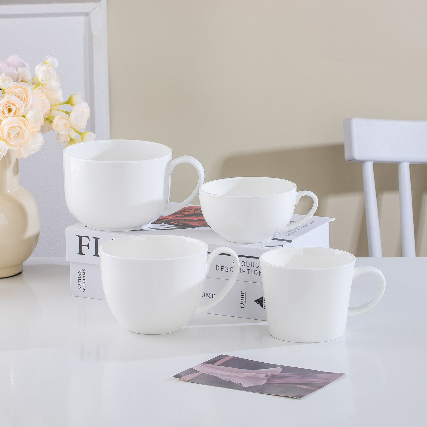 景德镇无铅骨瓷陶瓷带把手防烫汤面碗早餐牛奶麦片杯可微波炉加热,餐饮具,碗,淘宝优惠券,粉丝福利购,淘宝优惠卷