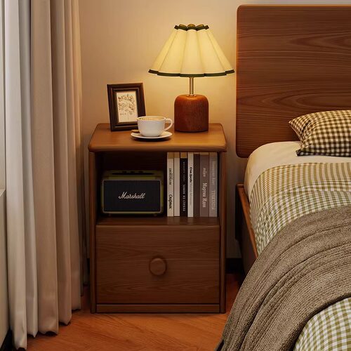 全实木床头柜中古风简约家用卧室储物柜小型床头置物柜简易收纳柜