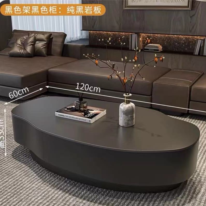 岩板芒果茶几意式客厅圆形家用现代简约户型轻奢高级极简茶桌组合