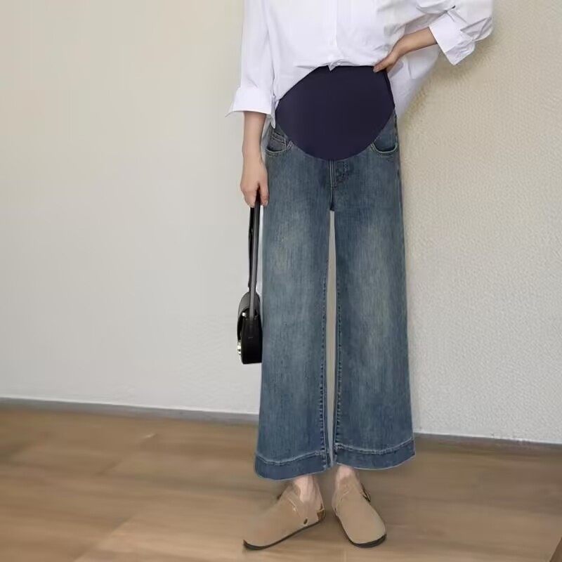 孕妇阔腿牛仔裤外穿宽松高弹力小个子秋装冬季洋气显瘦裤子九分裤