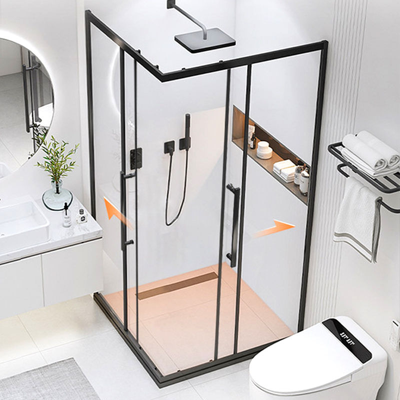 L型淋浴房不锈钢推拉玻璃隔断洗澡房内外开干湿分离沐浴移门