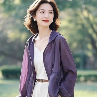 春季 纯色短外套防晒衫 连帽短款 大码 女百搭外套长袖 女士薄款