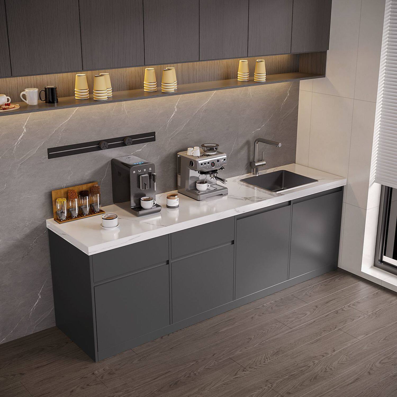 办公室水吧台展示柜一体操作台厨房橱柜切台公司休闲咖啡店收银台