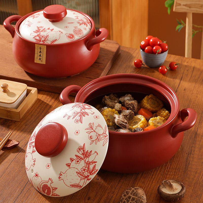 华丽斯家用红陶砂锅燃气灶专用汤锅耐高温干烧不裂炖煲炖锅高颜值