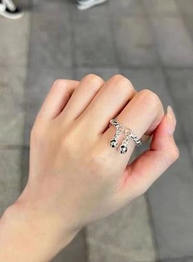双铃铛戒指女一步一响想双宫铃铛扭线麻花闺蜜情侣戒指可调节指环