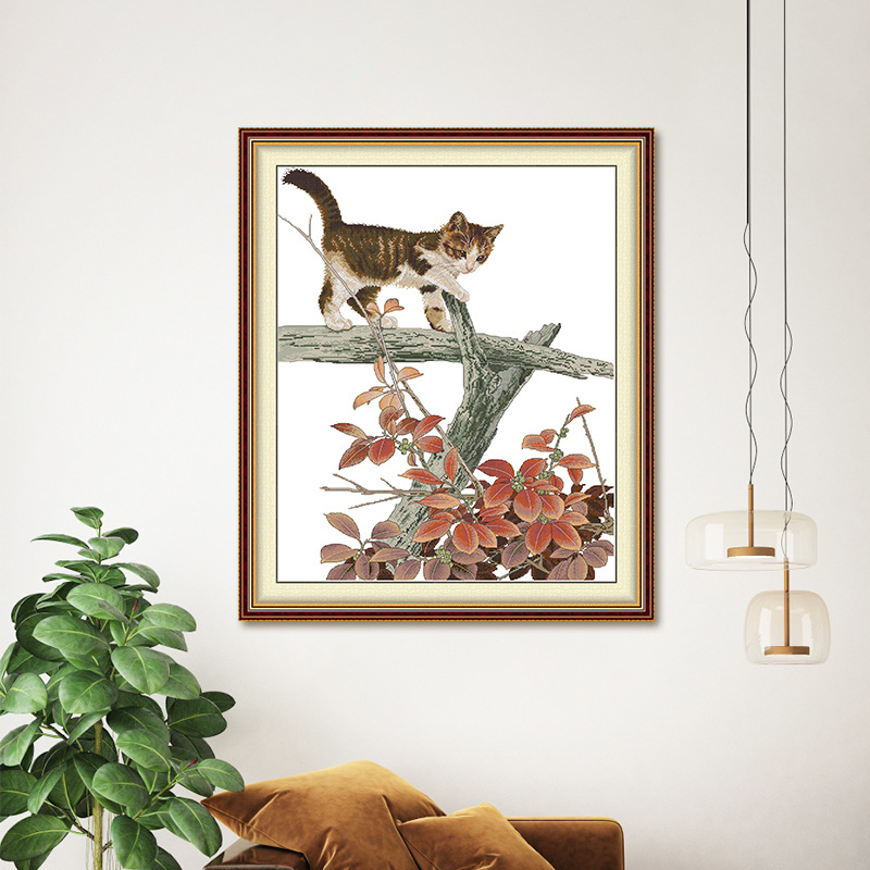 萌宠猫咪十字绣线绣卡通风景画刺绣卧室客厅装饰挂画新款厂家图片