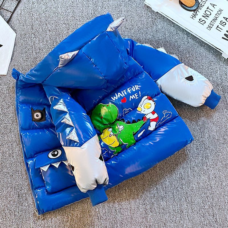 儿童棉衣冬季加绒加厚男童羽绒棉服2-6岁中小童免洗棉袄恐龙外套