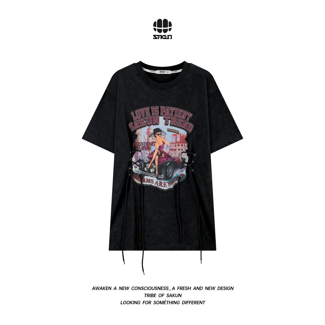 SAKUN辣妹风复古印花抽绳连衣裙3151-1804848,女装/女士精品,大码内搭,淘宝优惠券,粉丝福利购,淘宝优惠卷