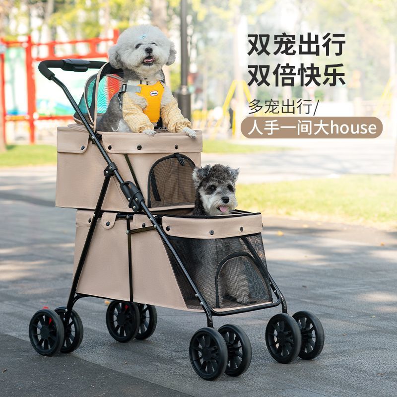双层宠物推车轻便可折叠便携猫咪狗狗犬外出户外小推车宠物旅行车