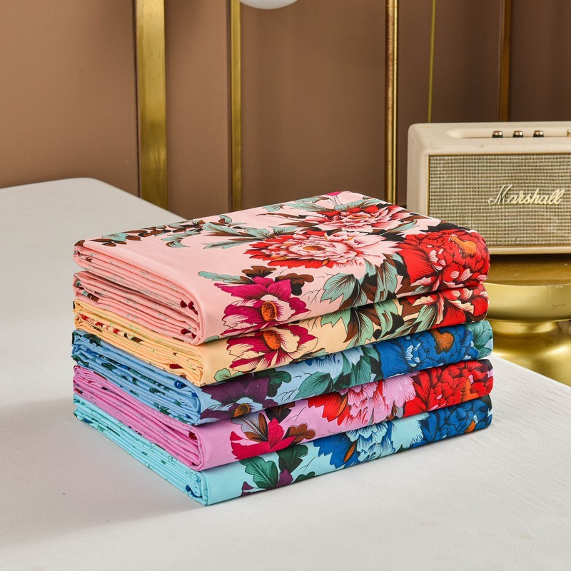 国民老式床单单人纯棉100全棉 高档牡丹花纯棉床单宿舍老粗布床单