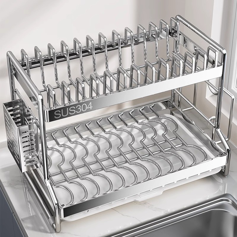 304不锈钢碗碟收纳架碗盘碗筷双层碗架沥水架台面盘子置物架碗柜