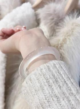 冰种扁条白玉髓手镯送女友白月光白冰年轻荔枝冻高冰天然玉髓马05
