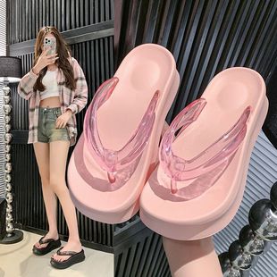 高跟女凉拖 增高厚底人字拖女外穿夏季 时尚 防滑夹脚拖鞋 海边沙滩鞋