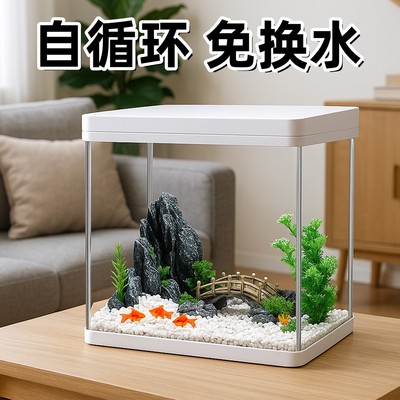 【推荐购买】免换水鱼缸礼包款家用小型鱼缸客厅电视柜金鱼缸自循