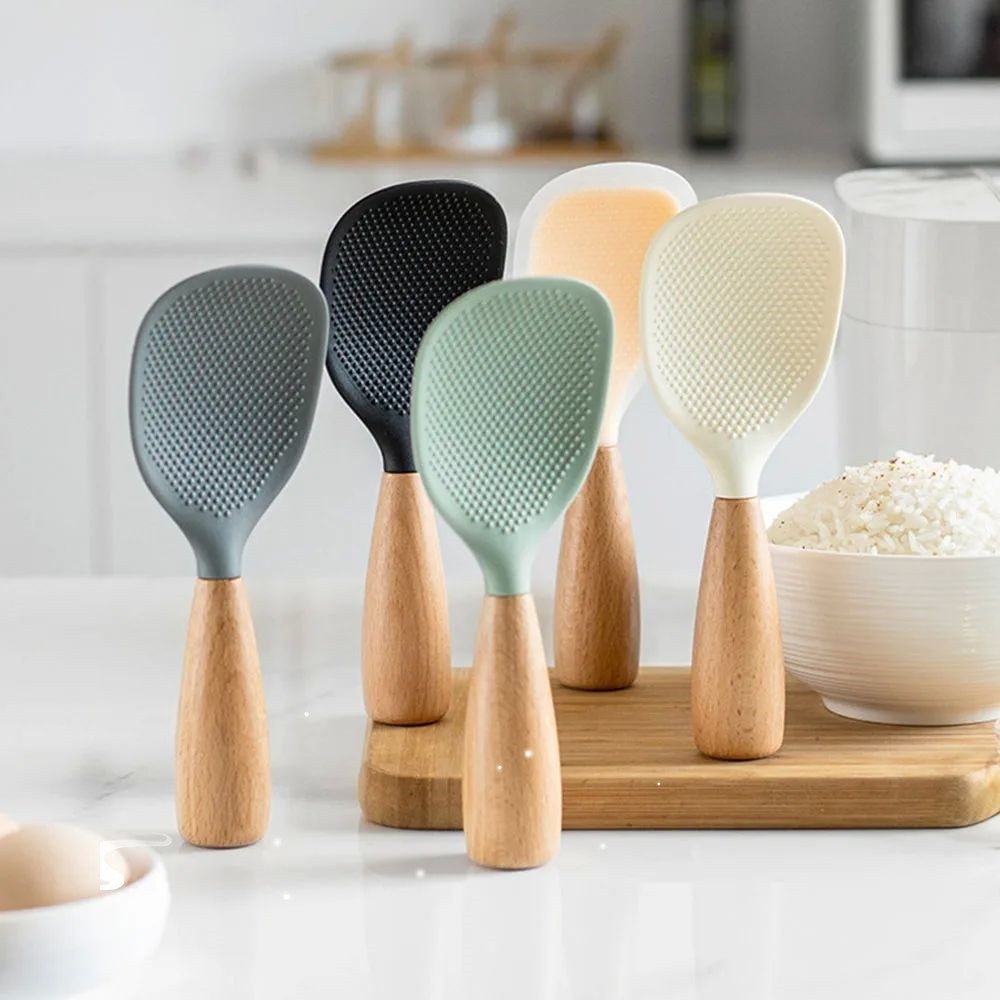 1Pcs Silicone Spoon Non-stick Cooking Spoon Anti-scalding Po
