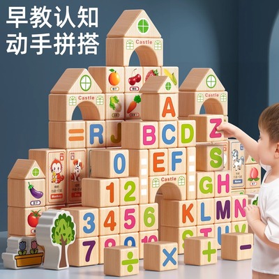 儿童益智动脑开发智力大颗粒实木积木男孩女孩3到6岁拼装搭建玩具