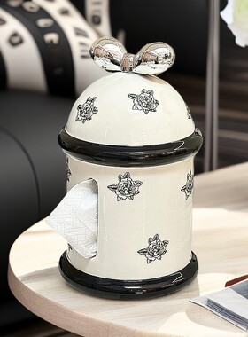 法式中古陶瓷纸巾盒搞几个纸抽盒创意高档客厅茶几摆件卷筒纸收纳