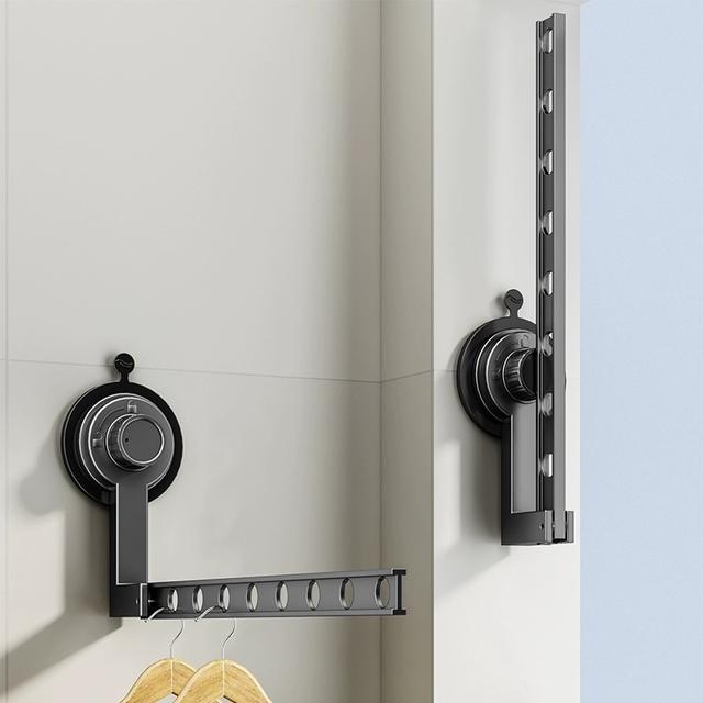 优勤吸盘折叠晾衣架阳台家用免打孔晾衣杆旅行便携式壁挂晾衣神器