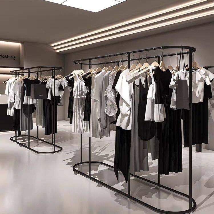 服装店展示架落地中岛专用挂衣架椭圆形装饰童装挂衣杆女装货架子