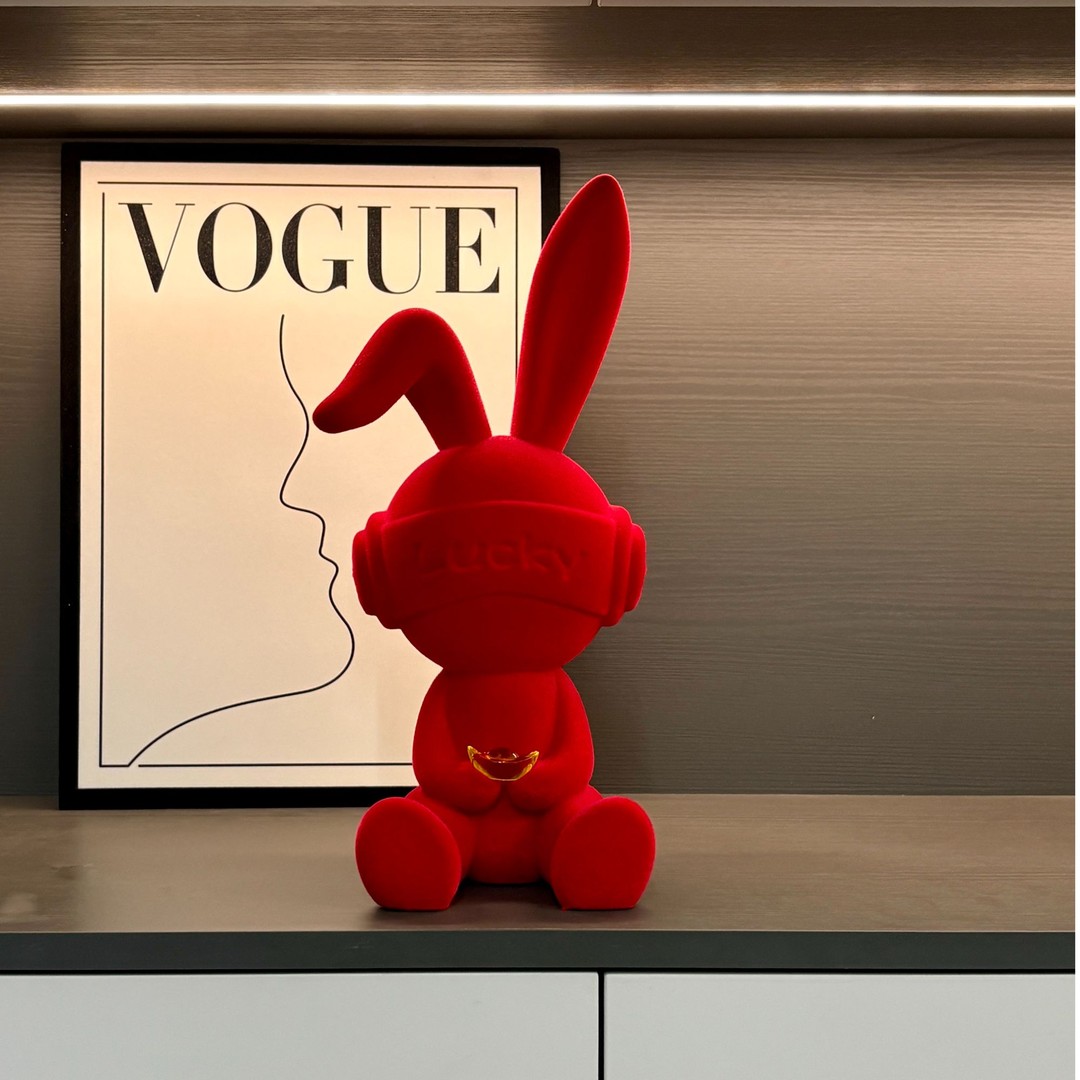 轻奢高定植物绒幸运兔酒柜电视柜玄关柜办公室软装摆件是装饰