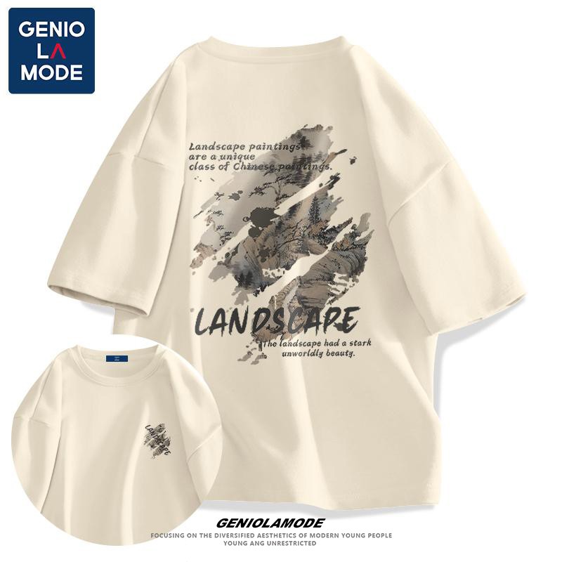 GENIOLAMODE短袖t恤男宽松高级感纯棉体恤2025新美式潮牌大码半袖