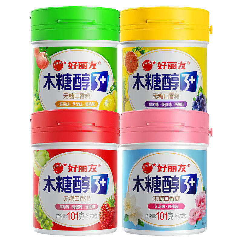 好丽友木糖醇多口味无糖口香糖101蜜桃花香味清新口气大包装