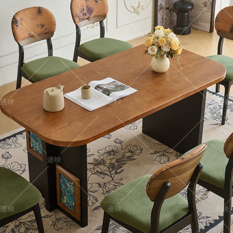 法式复古实木餐桌椅组合中古风客厅小户型家用长方形白蜡木饭桌子