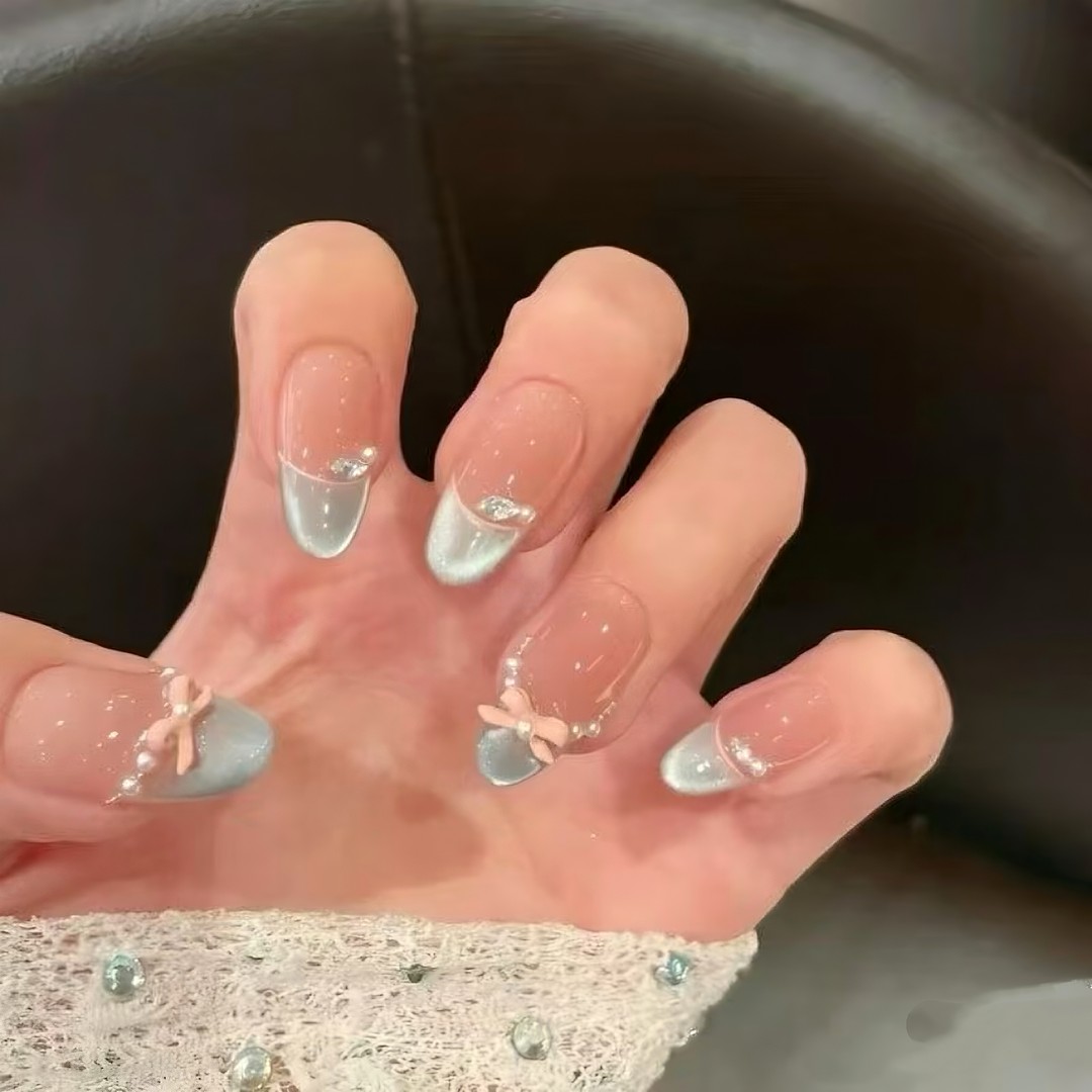 【蓝色精灵】时尚清新纯欲高级感成品美甲穿戴式手工穿戴甲