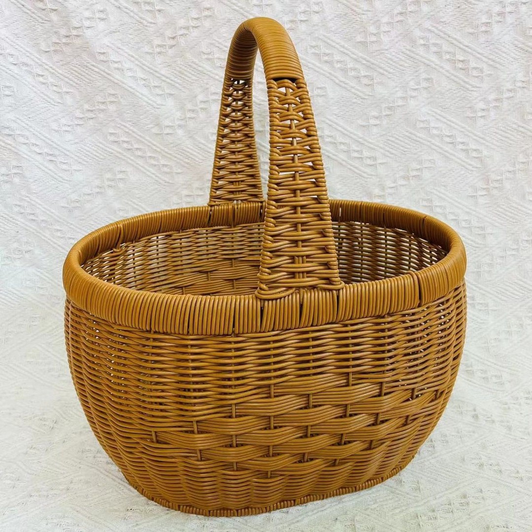 新款纯手工仿藤编织水果篮购物篮提篮鸡蛋手提菜篮子收纳采摘野餐